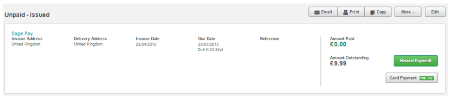 Sage Business Cloud Unpaid Issued